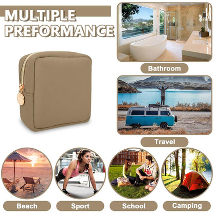 Mini Makeup Pouch for Purse, Small Cosmetic Bag Pouch Nylon Travel Toiletry Organizers for Women Girls, Cute Zipper Pouch Coin Purse Preppy Storage Bag for School Work(Mini-Khaki)