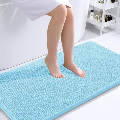 OLANLY Bathroom Rugs 44x24, Extra Soft Absorbent Chenille Bath Rugs, Rubber Backing Quick Dry, Machine Washable Bath Mats for Bathroom Floor, Tub and Shower, Home Decor Accessories, Sky Blue