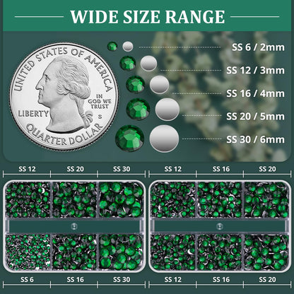 Resin Rhinestones for Crafting, 2 Boxeses Dark Green Multi Sizes Flatback Bedazzling Crystals for Crafts Nail Art Deco, Non Hotfix Gems Charms for Tumbler Shoes Clothing Fabric Face Makeup