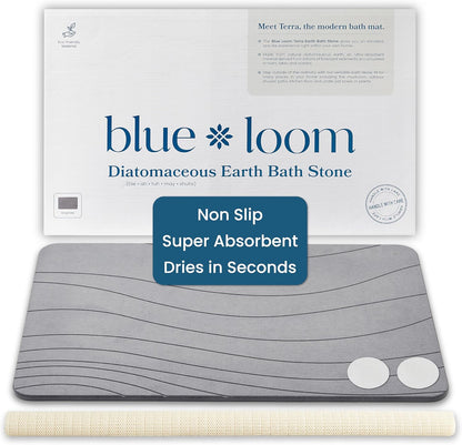 Stone Bath Mat, Premium Non-Slip Diatomaceous Earth Bathmat, Absorbent and Quick Drying to Elevate Your Bathroom, Dry Floor or Kitchen, Easy to Clean Spa Experience 15.3" x 23.6" - Grey