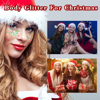 Christmas Makeup,MEICOLY Christmas Face Body Glitter Gel,Christmas Stocking Stuffers Gift Decorations,Festival Hair Glitter for Women Kids Girls,Chunky Sparkling Sequins Glitter Face Paint