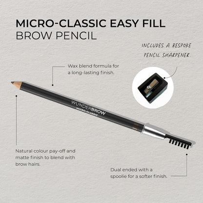Wunderbrow Micro-Classic Brow Pencil, 2.5mm tip for precision filling, Sharpener Included, Vegan and Cruelty Free (Black/Brown)