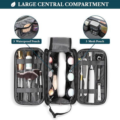 PAVILIA Toiletry Bag for Men Women, Mens Travel Bag Toiletries Organizer Case for Grooming, Travel Essentials Shaving Dopp Kit, PU Leather Water Resistant Cosmetic Pouch, Black