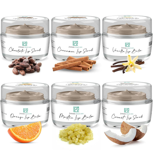 Juman Dead Sea Minerals Lip Care Set Trio | Lip Exfoliator Scrubs & Moisturizing Lip Balms | Ultra Gift Set | Hydrates & Protects | With Essential Oils | Vegan | SLS & Paraben-Free