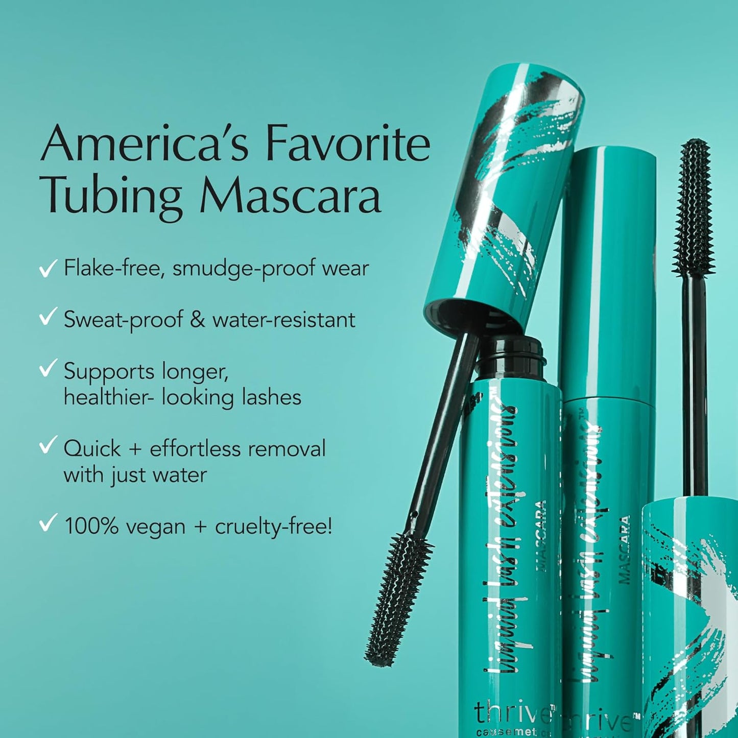 Thrive Causemetics Liquid Lash Extensions Mascara, Tubing Thrive Mascara Lengthening, Volumizing & Curling, Smudge Proof, Washable, No Clumping or Flaking, Vegan & Cruelty Free, Brynn (Rich Black)