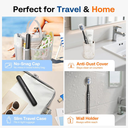 Bitvae ADA Accepted Electric Toothbrush, Travel Toothbrush Rechargeable for Adults and Kids, 60-Day Battery, 5 Modes, 8 Heads, Portable Travel Case & Holder, Shadow Black