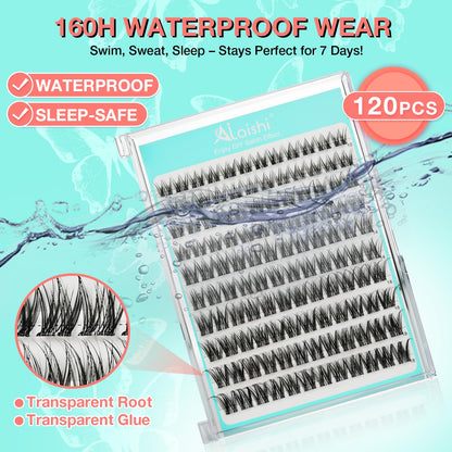 No Glue Needed Lashes, Self Adhesive Eyelashes, DIY Lash Cluster Eyelash Extensions Kit 10‑18mm,120pcs Fluffy D Curl Soft Natural Lashes with Tweezers–Fake Cat Eye Wispy Individual Clusters(NGDY81)