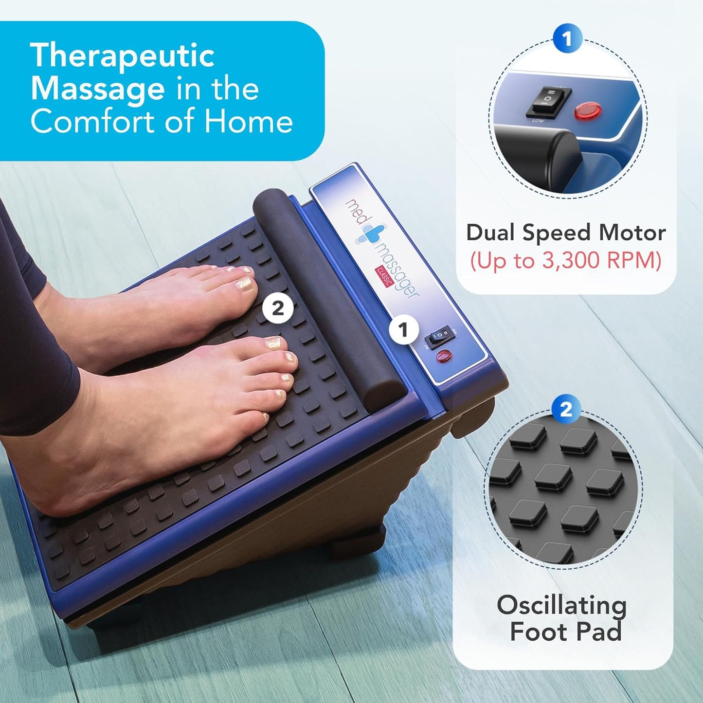 MedMassager Foot Massager Classic | Deep Tissue Massage Therapy, at-Home Massager, Dual Speed, Portable & Compact, Fast Relief from Neuropathy, Improves Blood Circulation MMF08