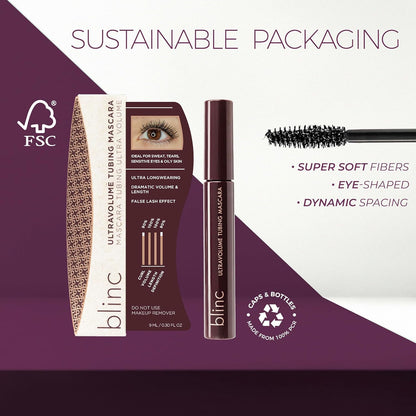 Blinc UltraVolume Tubing Mascara, Volumizing, Lengthening and Curling Mascara, Ultra-Longwearing Washable, Clean, Vegan and Cruelty-Free, 9mL / 0.30 Fl Oz (Dark Brown)