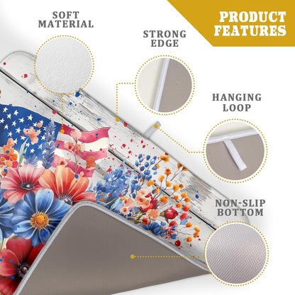 4th of July Dish Drying Mat 18x24 inch Patriotic Floral Fast Dry Microfiber Reversible Dish Drainer Rack Pad Kitchen Counter Accessories