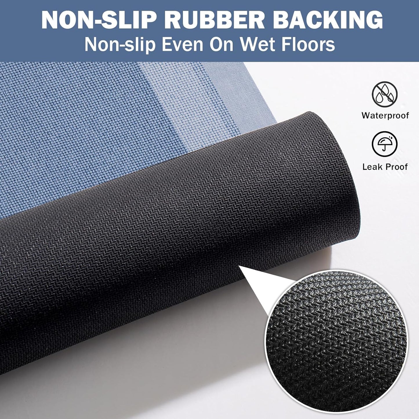 Non Slip Bath Mat, Rubber Backing Ultra Thin Bathroom Rugs Fit Under Door Quick Dry Super Absorbent Washable Bath Rug Shower Mat for Bathroom Floor Bathtub Shower Sink, Easy Care Blue 16"x 24"