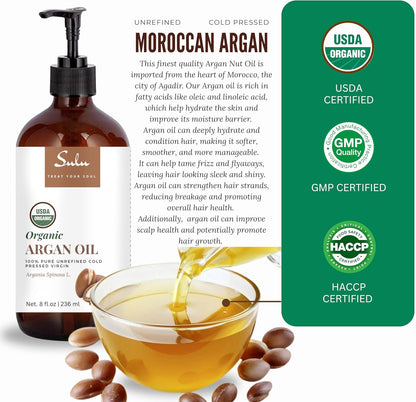 100% Pure Organic Cold Pressed Unrefined Virgin Moroccan Argan Oil (64 fl. oz)