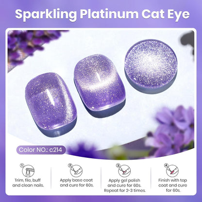 Beetles Purple Cat Eye Gel Polish, 15ML Purple Cat Eye Glitter Gel Polish with Magnet Soak Off UV Shimmer Velvet Gel Twilight Lavender Series French Nail Art Design Manicure Gifts for Women