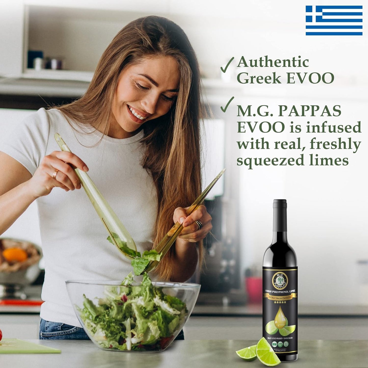 M.G. PAPPAS High Polyphenol Rich Lime Infused Olive Oil Extra Virgin - Polyphenol Lab Report 650mg/kg - Unfiltered Cold Pressed Greek EVOO - Award Winning - Cooking Lime Oil – 12.7 Oz 375ml