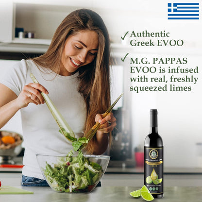 M.G. PAPPAS High Polyphenol Rich Lime Infused Olive Oil Extra Virgin - Polyphenol Lab Report 650mg/kg - Unfiltered Cold Pressed Greek EVOO - Award Winning - Cooking Lime Oil – 12.7 Oz 375ml