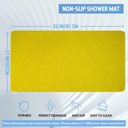Non-Slip Bathtub Mat, Anti Slip Shower Mat, Fast Drying Bathtub Mats, Foot Scrubber Mat, Anti Slip Mat for Tub, Floor, Bathroom, Kitchen, Home, Hotel (Yellow 32"×17")