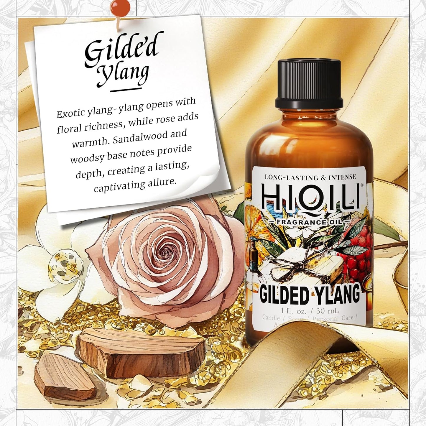 HIQILI Gilded Ylang Fragrance Oil for Making Candle, Inspired by Di's J'Adore, Car Air Freshener, Luxury Scents for DIY Women Perfume - 1 Fl Oz