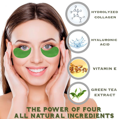 Green Tea Matcha Eye Mask Under Eye Patches Treatment for Dark Circles, Eye Bags, Puffiness - Anti-Wrinkle With Hyaluronic Acid and Collagen - 30 Pairs/60 Pcs.