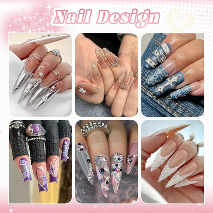 1-3MM Mini Small Nail Beads Metal Caviar Bead Silver Nail Charms and Gems Ball, Nail Chain for Nail Art Accessories Supplies Silver Rhinestones for Women Manicure