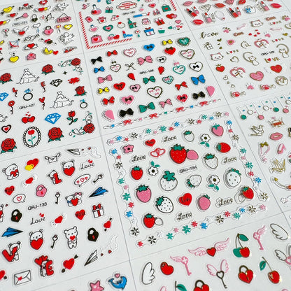 30 Sheets Heart Valentine Nail Art Stickers Decals 3D Self-Adhesive Pegatinas Uñas Red Heart Nail Decals Red Lips Rose Nail Supplies for DIY Acrylic Nail Art Decoration for Women and Girls