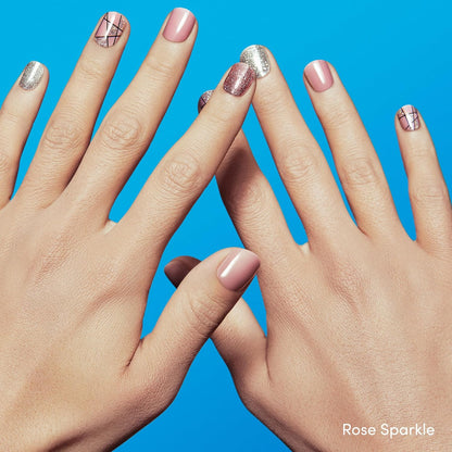 Dashing Diva Gloss Nail Strips Bundle - The Geometric Collection- Rose Sparkle & Gleam Queen - UV Free, Chip Resistant, Long Lasting Gel Stickers - Contains 2 Sets