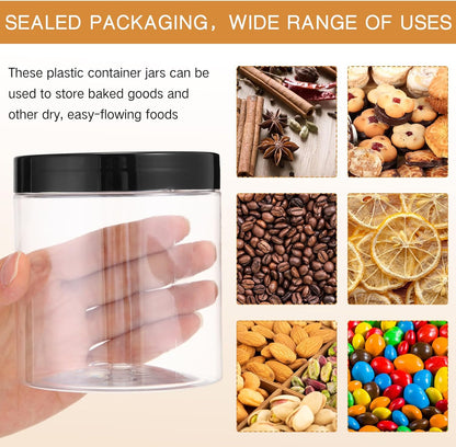 SATINIOR 24 Pieces Empty Clear Plastic Jars with Lids Round Storage Containers Wide Mouth for Beauty Product Cosmetic Cream Lotion Liquid Butter Craft and Food(Black Lid,16 oz)