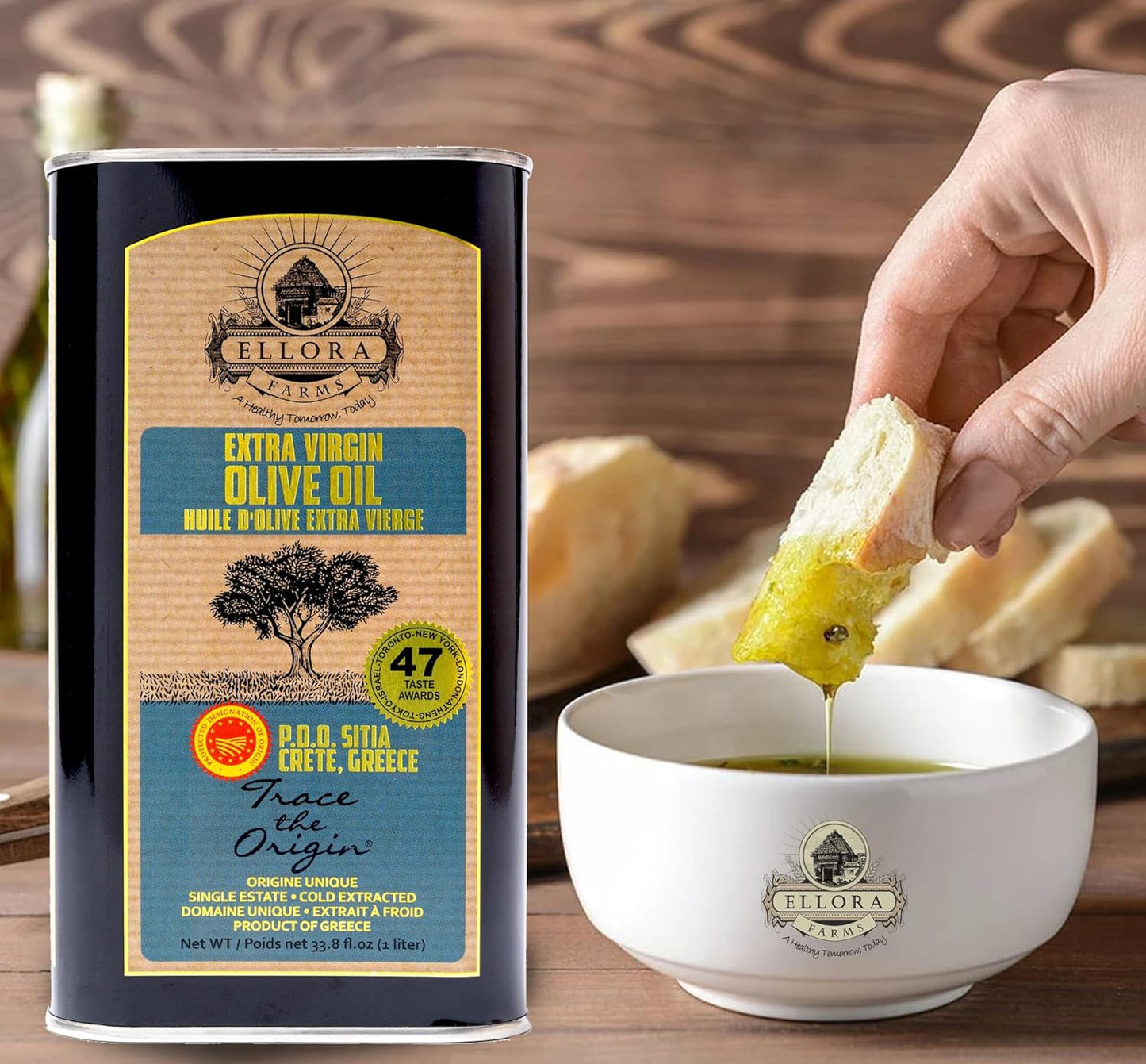 Ellora Farms, Certified PDO Extra Virgin Olive Oil, Single Estate, Single Origin, Single Variety, Cold Press & Traceable Olive Oil, Crete, Greece, Kosher SITIA 33.8 Fl Oz (Pack of 2)