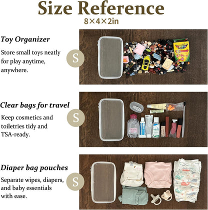 4 pcs Clear Zipper Pouches, Hard Shell Zipper Case, Makeup Organizer Travel Toiletry bag, Diaper Bag, Travel Organizer, Clear Cosmetic Bag,Toy Storage Bins (M+3S Pink)