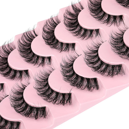 JIMIRE Eyelashes with Clear Band Wispy Curly 15mm 3D Faux Mink Lashes Fluffy Natural Volume Cat Eye Fake Lashes 7 Pairs Pack