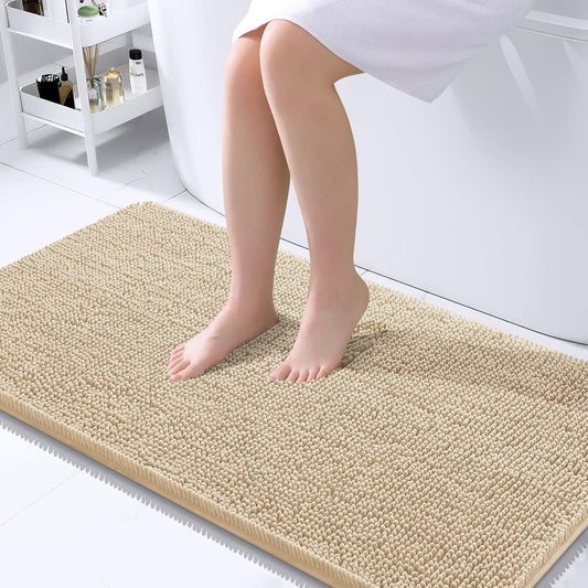 OLANLY Bathroom Rugs 45x27, Extra Soft Absorbent Chenille Bath Rugs, Rubber Backing Quick Dry, Machine Washable Bath Mats for Bathroom Floor, Tub and Shower, Home Decor Accessories, Beige