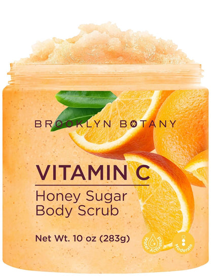 Brooklyn Botany Vitamin C Honey Sugar Scrub for Body 10 oz – Deeply Hydrating and Gently Exfoliating Body Scrub for Women and Men – Moisturizing and Nourishing the Skin