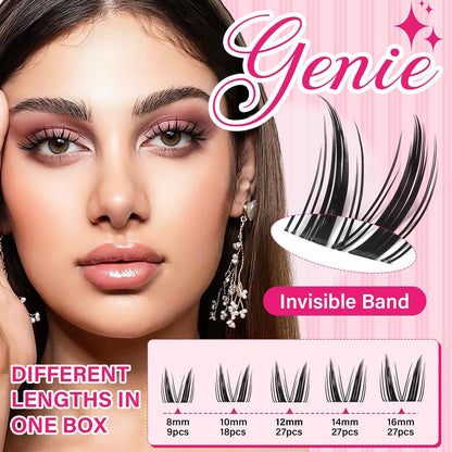 PRO LASHBEAUTY Manga Lash Clusters, Eyelash Clusters 8-16 Mixed Cluster Eyelash Extensions Mixed Lash Extension Volume Reusable Soft & Comfortable (Genie,8-16mix)