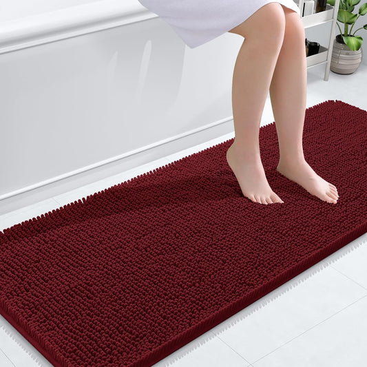 OLANLY Bathroom Rugs 59x24, Extra Soft Absorbent Chenille Bath Rugs, Rubber Backing Quick Dry, Machine Washable Bath Mats for Bathroom Floor, Tub and Shower, Home Decor Accessories, Burgundy