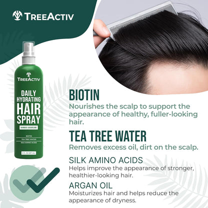 TreeActiv Hair Growth Daily Nourishing Spray with Biotin and Argan Oil - Fuller Hair for Women and Men, 8 fl oz, 2000+ Sprays