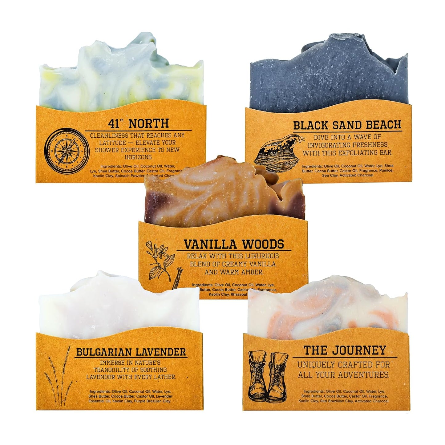 CompassSoap Natural Bar Soap for Women & Men | Skin-Friendly, Hand Made Soap Bar Gift Set | Best Exfoliating and Cleansing Bar Soap for Men & Women | 5 Oz. Variety Pack of 5