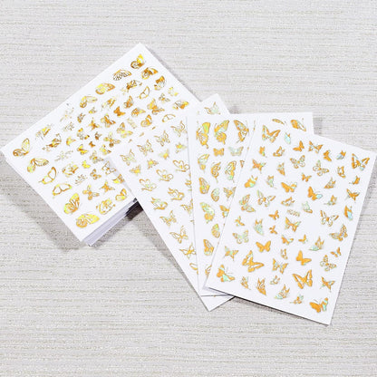 16 Sheets Butterfly Nail Art Stickers Decals 3D Self-Adhesive Gold Metallic Butterfly Nail Stickers Holographic Butterflies Design Nail Art Supplies for Women Acrylic Nail Art Decoration Accessories