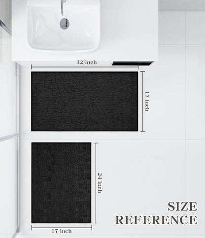 chakme Bathroom Rug Sets 2 Piece, Ultra Thin Bath Mat Quick Dry Bath Mat, Absorbent Bath Mat for Bathroom Non Slip Machine Washable, (Black)