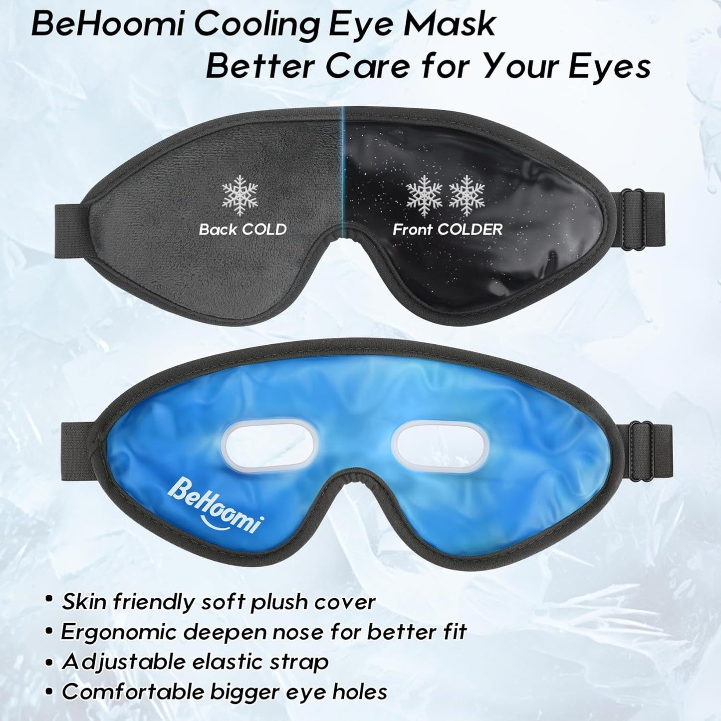 Cooling Eye Mask, Gel Eye Mask Cold Compress for Eyes, Reusable Eye Ice Pack, Cool Relaxation, Comfort Snug Fit, No Freeze, Eye Cover Ice Mask for Home, Office, 2PCS,Black & Blue