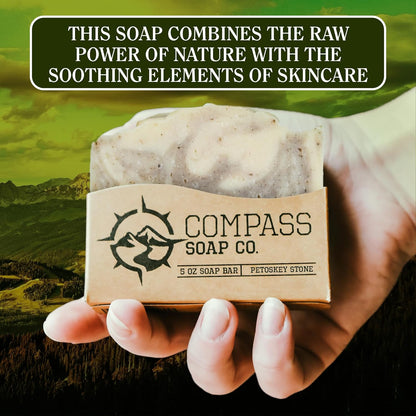 Compass Soap Petoskey Stone | Natural Bar Soap for Men | Soap Bars with Minimalist & Gentle Lather | Best Mens Bar Soap | Natural, Paraben & Phthalate Free Bath Soap for Men | 5 oz. Pack of 2