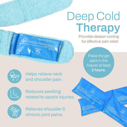 Cooling Towel with Soft Gel Ice Pack Inserts | Included 2 Gel Ice Packs Reusable - Multi Purpose Compression Wrap - Neck, Legs, Arms, Shoulders - Ideal for Post Surgery, Migraines, Hiking and Injuries