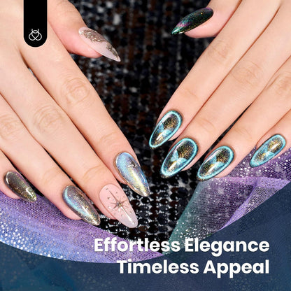 Beetles Cat Eye Gel Polish, 15ML Blue Purple Cat Eye 9D Holographic Glitter Magnetic Gel Nail Polish Rainbow Color Soak Off UV Mermaid Tears Series French Nail Art Manicure Gift for Women