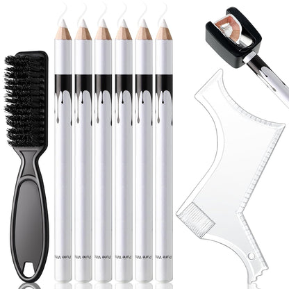 White Barber Pencil for Lineup Magic Hairline Beard Guide Shaping Pencils Barber Chalk for Design Hairline Razor Trace Barber Pencils Set with Sharpener Ruler Brush for Men