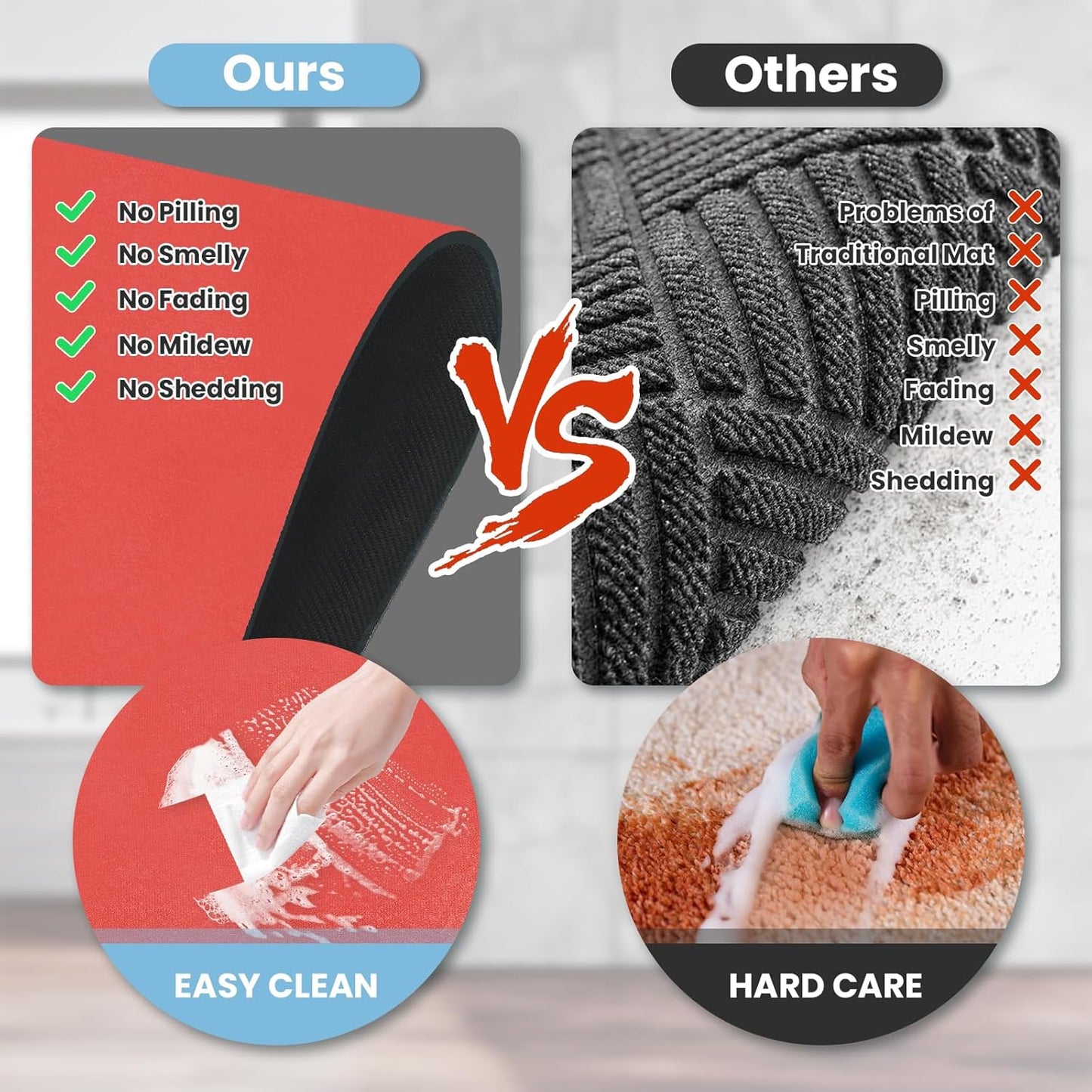 Diatomaceous Earth Bath mat Bathroom Rugs Super Absorbent Quick Dry Non Slip Bath Mat Thin Bathroom Floor Mats Fit Under Door-Shower Rug for in Front of Bathtub Shower, Red, 23.6"x47.2"