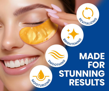 Stylia Under Eye Patches for Puffy Eyes and Dark Circles (30 Pairs) - 24k Gold Under Eye Mask with Vitamin C, Hyaluronic Acid, Pearl Extract - Eye Masks for Dark Circles and Puffiness