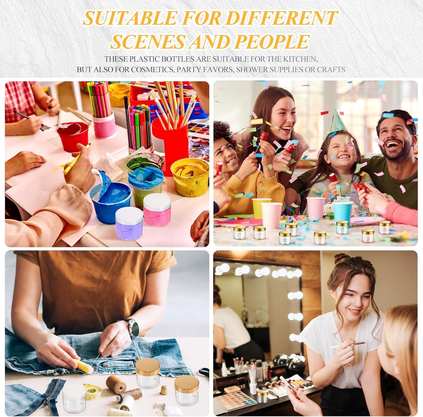 SATINIOR 36 Pieces 10 oz Plastic Jars with Lids Wide Mouth Airtight Reusable Container Acrylic Cosmetic Small Jars for Lotions Ointments Travel Toiletries Creams Make up Storage(Gold)