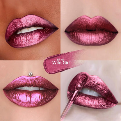 3Pc Lipsticks Set for Women Metallic Lipstick Long Lasting Dark Red Burgundy Pink Lip Gloss, Metal Shine Lightweight Hydrating Full Coverage Lip Color, DP104/107/108