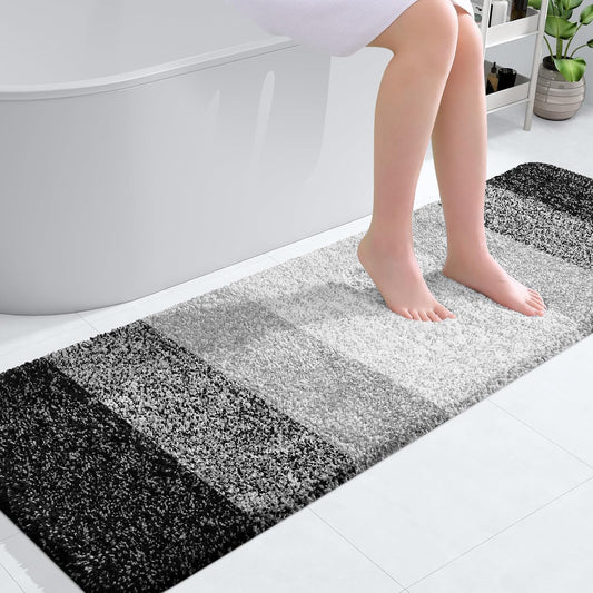 OLANLY Bathroom Runner Rugs 59x20, Extra Soft Absorbent Microfiber Bath Rugs, Rubber Backing, Quick Dry, Machine Washable Bath Mats for Bathroom Floor, Tub and Shower, Home Decor Accessories, Black