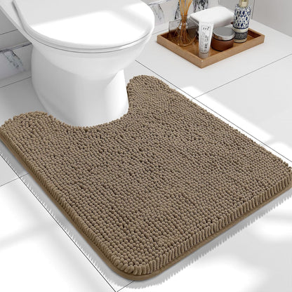 OLANLY Toilet Rugs U-Shaped 24x20, Extra Soft Absorbent Chenille Contour Bathroom Rugs for Toilet, Dry Quickly, Machine Washable, Non-Slip Bath Mat, Tan