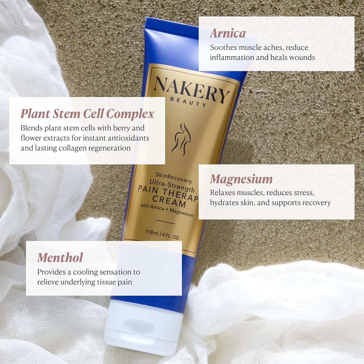 Nakery SkinRecovery Ultra Strength Massage Cream - Muscle Relaxer Cream & Magnesium Cream for Leg Cramps with Menthol - Fast Absorbing Feet Cream - Non-Sticky Leg Cramp Cream for Soothing Comfort