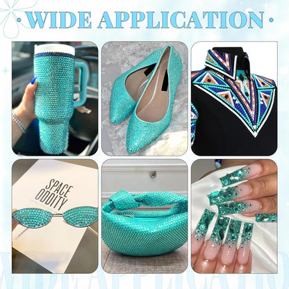 6000Pcs Resin Rhinestones for Bedazzling with 3Pcs B7000 Jewelry Glue, 1 Box Aquamarine Flatback Rhinestones for Crafting Crafts DIY, Crystals Gems for Clothing Shoes Tumblers Nail Art Makeup